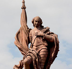 Statue des Markgrafen Bernhard von Bernhardsbrunnen in Rastatt. Fopto: Sandra Eberle, SSG.
