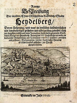 Kurtze Beschreibung der uralten chur-pfälzischen Residenz-Stadt Heydelberg, 1693. Bayerische Staatsbibliothek München. CC BY-SA 3.0