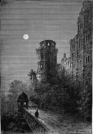 Heidelberg, Altan des Schlosses bei Nacht. Illustration aus Mark Twains "Bummel durch Europa". Bild: Wikimedia Commons /PD