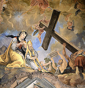 Rastatt, Deckenfresko in der Schlosskirche: Die heilige Helena bei der Auffindung des Kreuzes. Foto: SSG