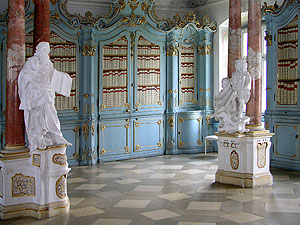 Kloster Schussenried, Detailansicht des Bibliothekssaals. Foto: kulturer.be