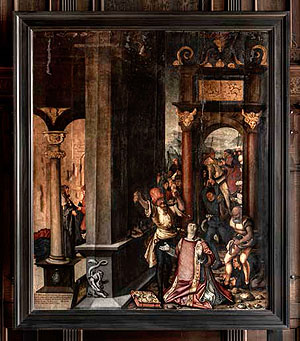 Die Steinigung des heiligen Stephanus, 1522, mit Monogramm signiert und datiert, Öl auf marouflierter Leinwand auf Holz, 175 x 148 cm, Straßburg, Museum OEuvre Notre-Dame, Foto: Mathieu Bertola