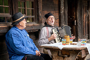 Musikalische Umrahmung: Der Steinacher Heinrich Diener weiß die Besucher am letzten Oktoberwochenende mit seinem Akkordeon zu unterhalten. Foto: Schwarzwälder Freilichtmuseum Vogtsbauernhof, Hans-Jörg Haas