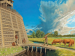 Rekonstruktion einer slawischen Rundburg des 9.-10. Jahrhunderts.