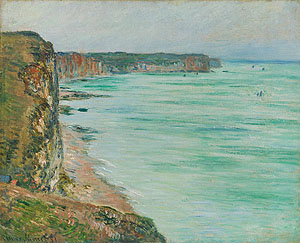 Claude Monet, Ruhiges Wetter, Fécamp, 1881, zeigt eine Felsenküste bei leichter Bewölkung