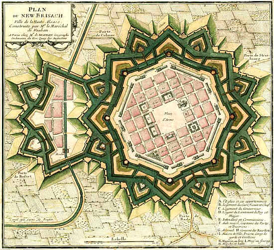 Idealplan der Festungsstadt Breisach. Undatierter Stich, 18. Jahrhundert